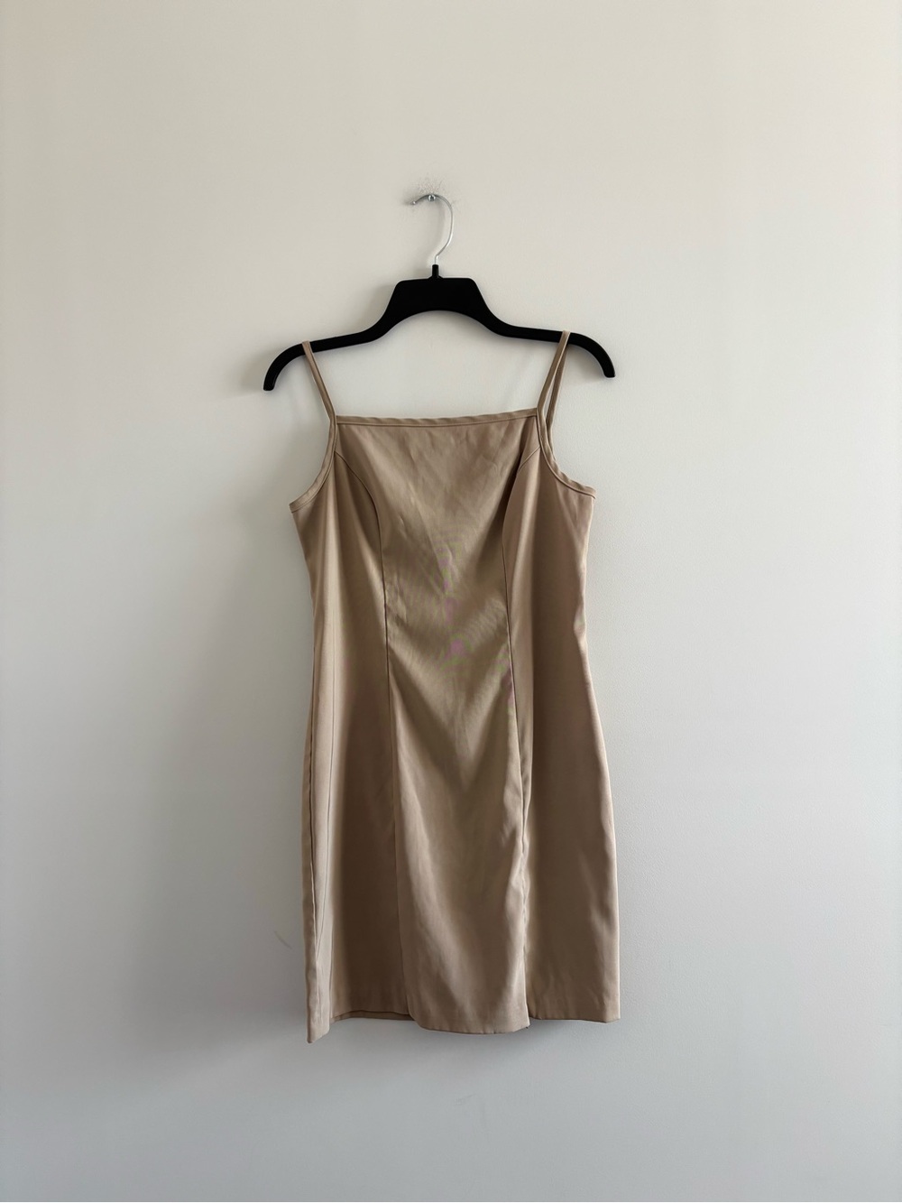 90s VTG Alyn Paige Dress Beige Tank Mini Square Neck Womens 6 Minimalist USA Y2K